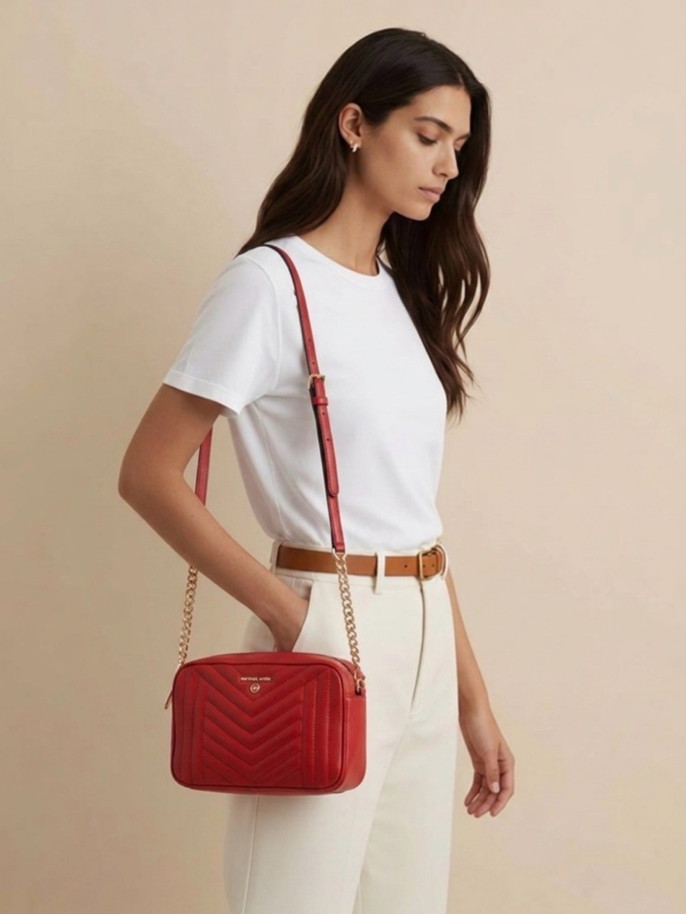 Red Quilted Crossbody Shoulder Bag - Women's